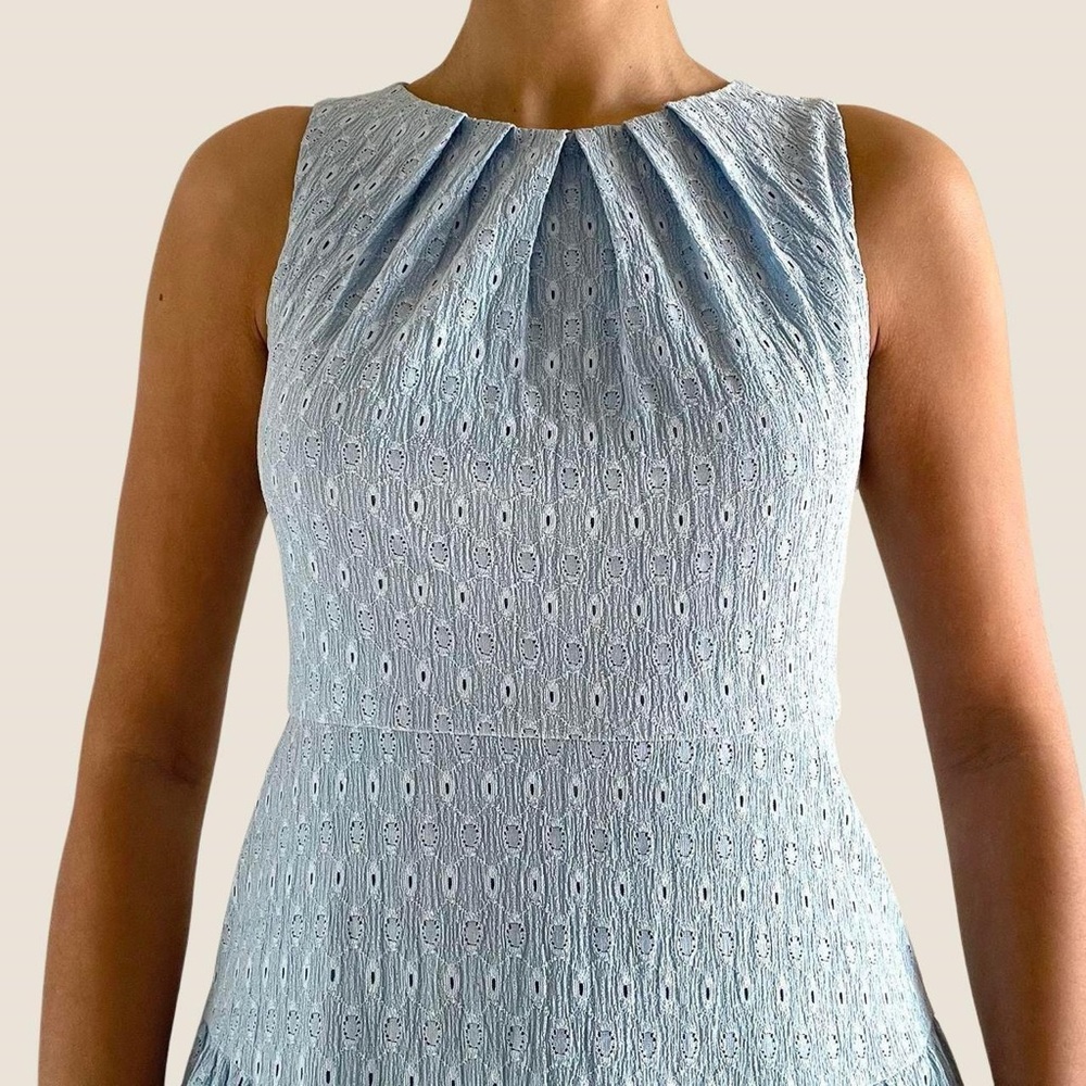 London Times | Baby blue lace sleeveless midi flowy tiered tea dress | Size 4 - Picture 3 of 8